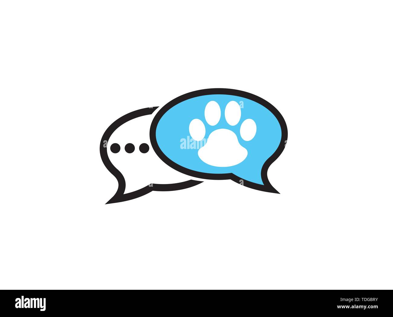 Paw all'interno di una chat icona e simbolo di impronta logo design illustrazione in forma Illustrazione Vettoriale