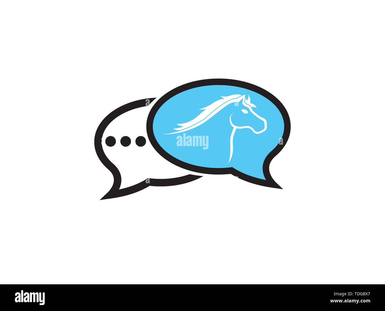 Testa di cavallo simbolo nell'icona chat per logo design illustrazione Illustrazione Vettoriale