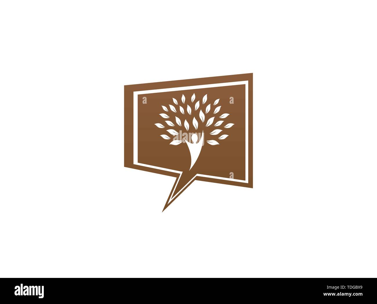 Tronco di albero con testa e foglie verdi logo design illustrazione nell'icona chat Illustrazione Vettoriale