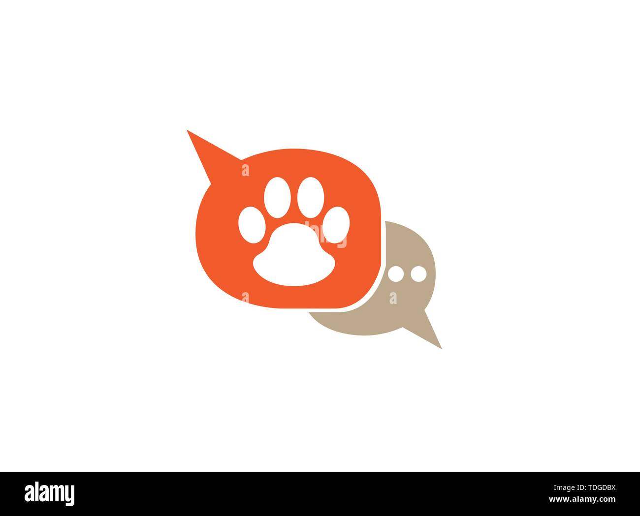 Paw all'interno di una chat icona e simbolo di impronta logo design illustrazione in forma Illustrazione Vettoriale