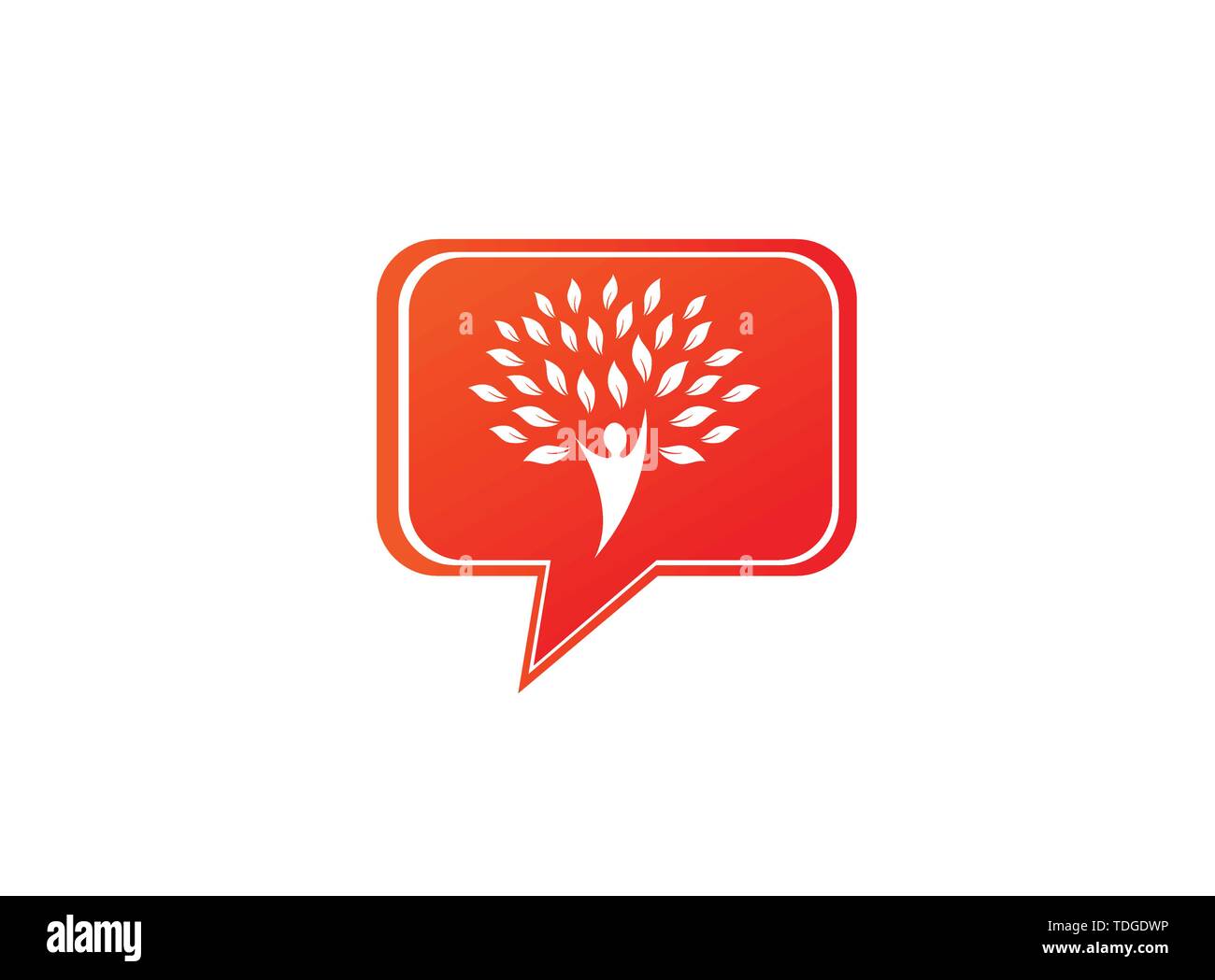 Tronco di albero con testa e foglie verdi logo design illustrazione nell'icona chat Illustrazione Vettoriale