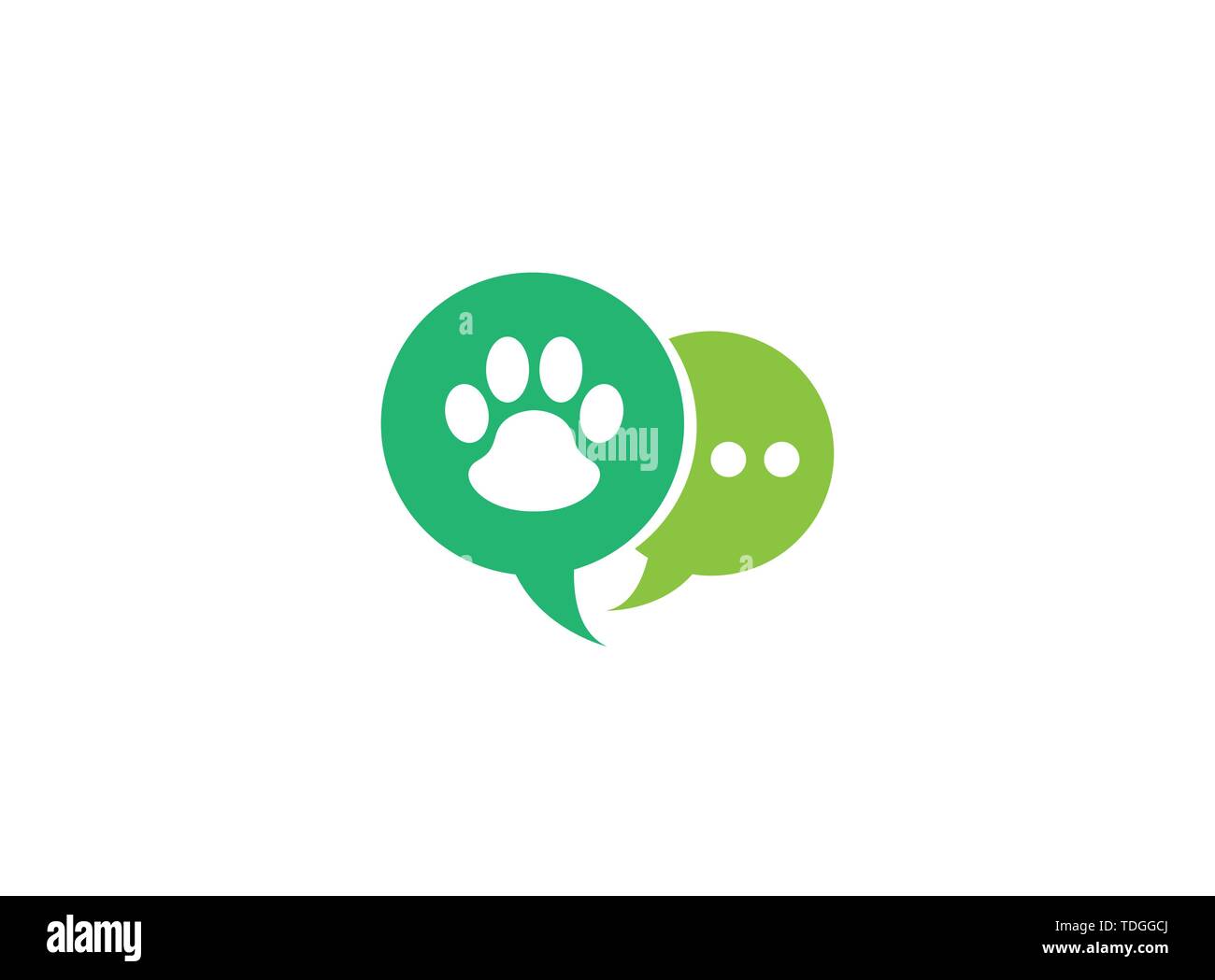 Paw all'interno di una chat icona e simbolo di impronta logo design illustrazione in forma Illustrazione Vettoriale