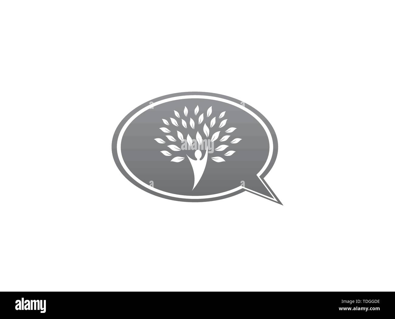 Tronco di albero con testa e foglie verdi logo design illustrazione nell'icona chat Illustrazione Vettoriale