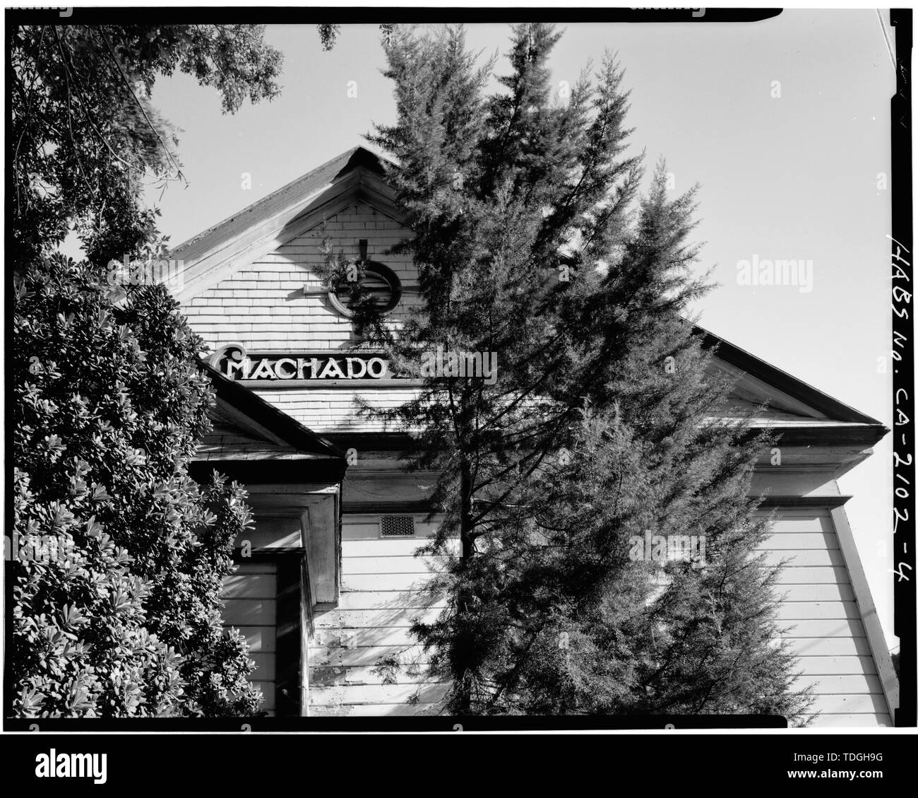 NORTHWEST timpano principale - Scuola di Machado, Sycamore Avenue, Morgan Hill, Contea di Santa Clara, CA Foto Stock