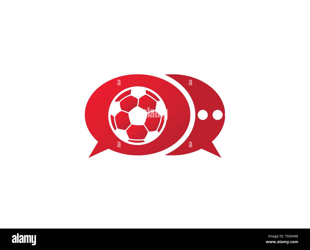 Il gioco del calcio per logo design illustrazione in una forma di chat icona a sfera Illustrazione Vettoriale