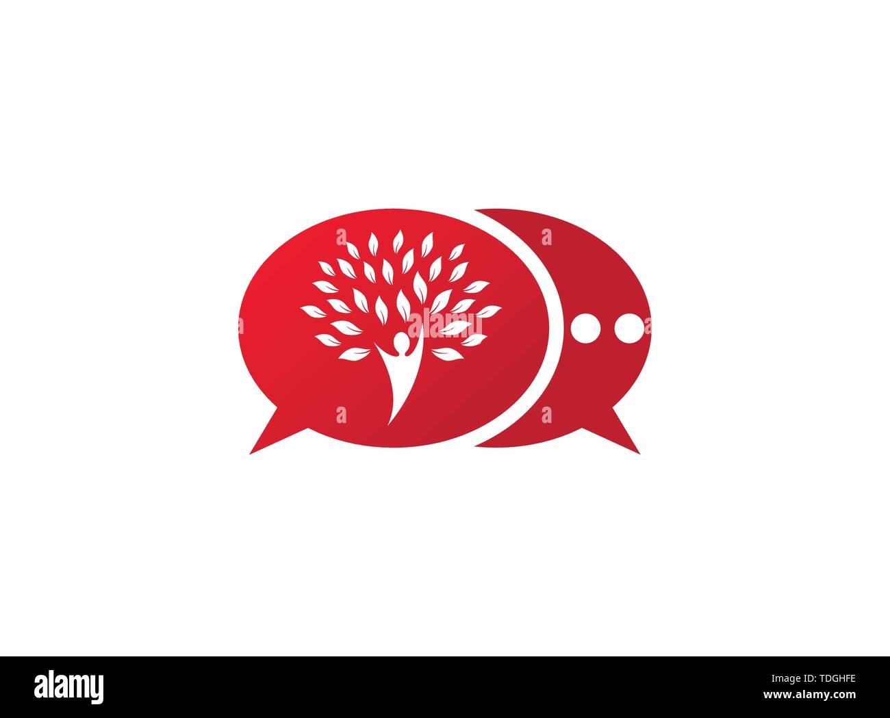 Tronco di albero con testa e foglie verdi logo design illustrazione nell'icona chat Illustrazione Vettoriale