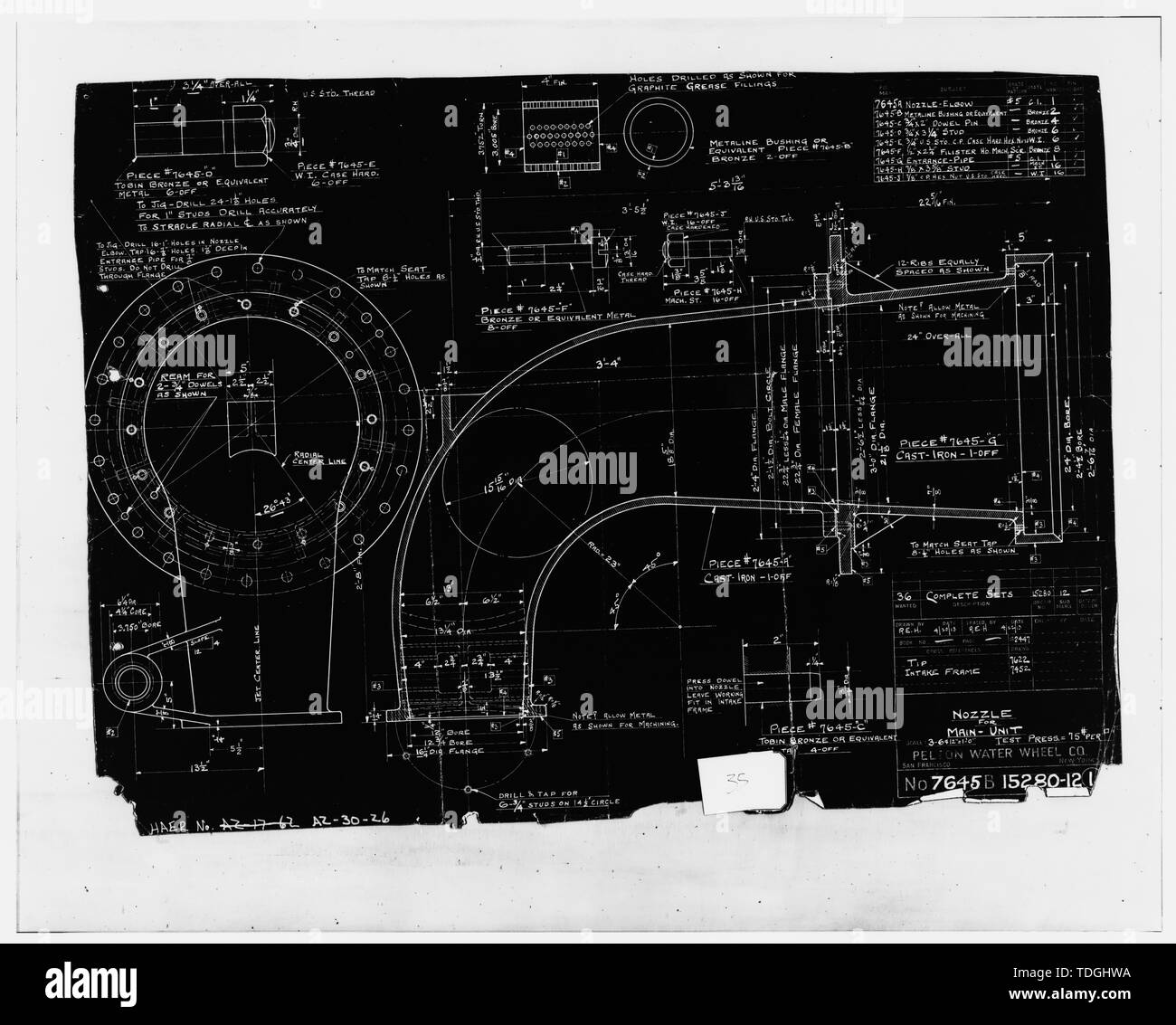 Ugello per unità principale Aprile 20, 1913 - taglio trasversale impianto idroelettrico, lato nord del fiume di sale, Tempe, Maricopa County, AZ Foto Stock
