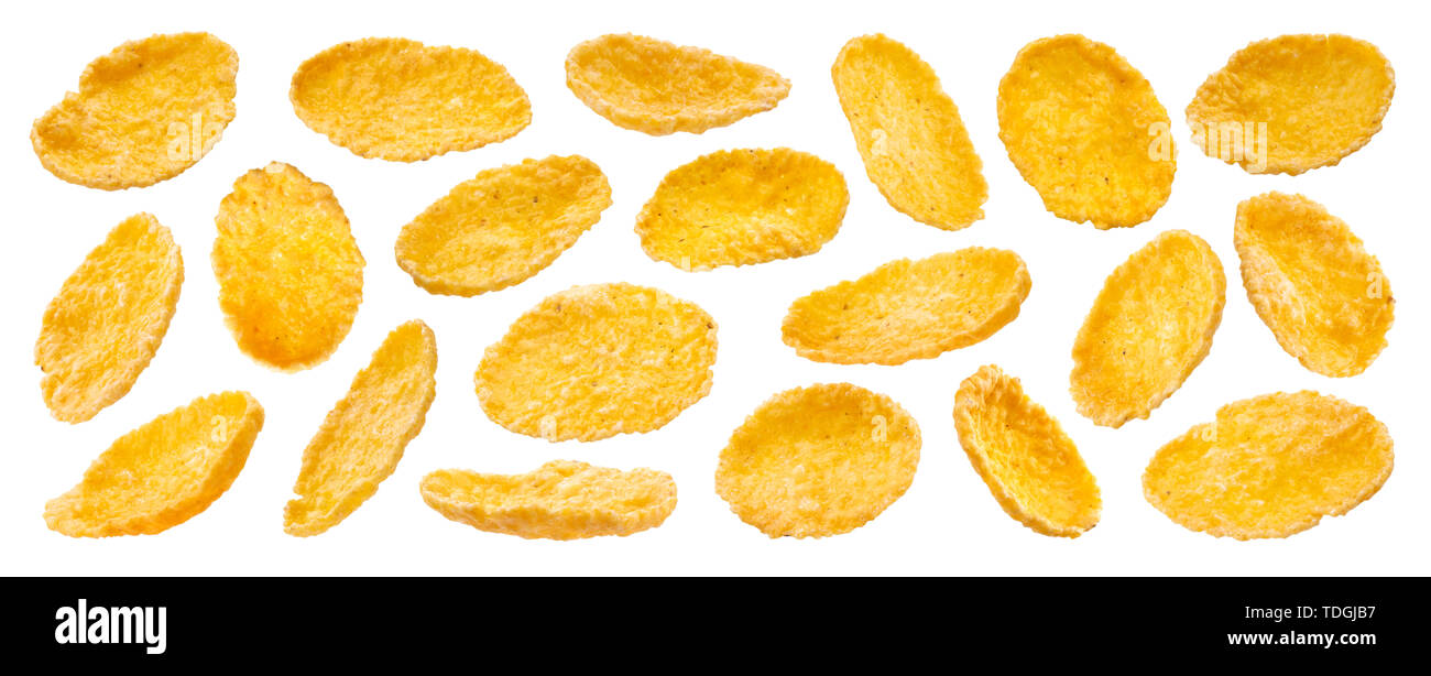Sweet corn flakes isolato su sfondo bianco, raccolta Foto Stock