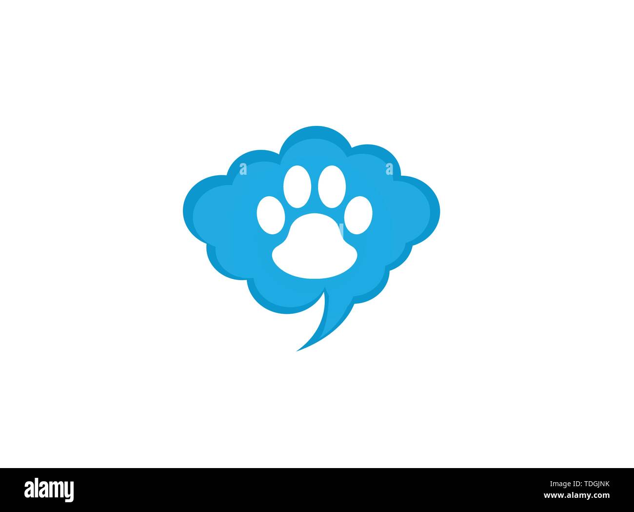 Paw all'interno di una chat icona e simbolo di impronta logo design illustrazione in forma Illustrazione Vettoriale