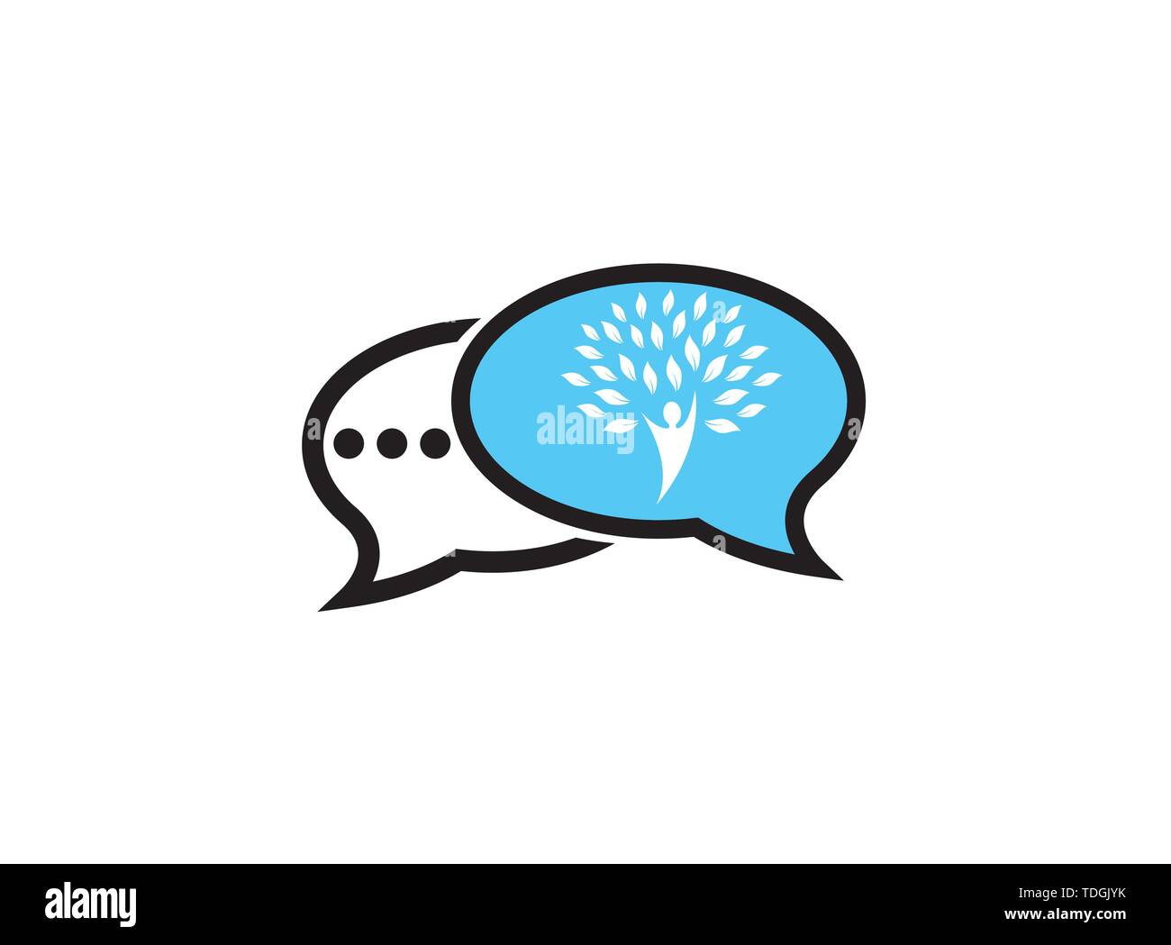 Tronco di albero con testa e foglie verdi logo design illustrazione nell'icona chat Illustrazione Vettoriale