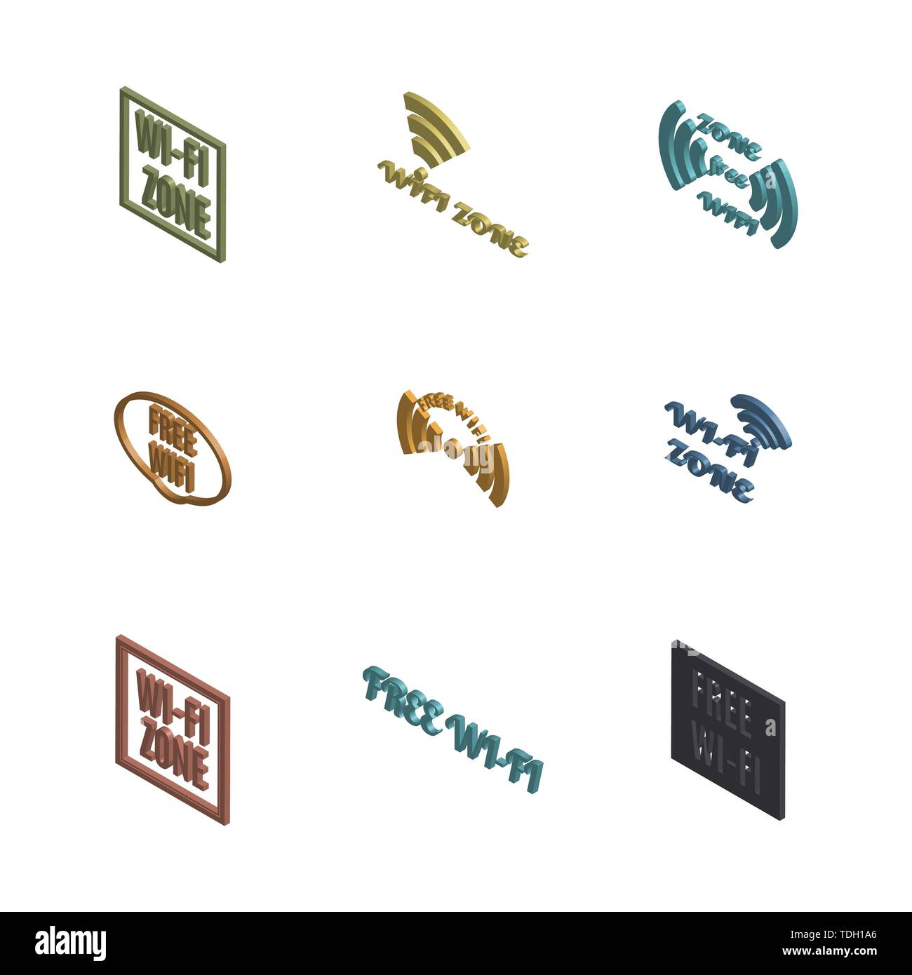 Set di varie icone senza fili isolati su uno sfondo bianco. 3D isometrica stile, illustrazione vettoriale. Illustrazione Vettoriale