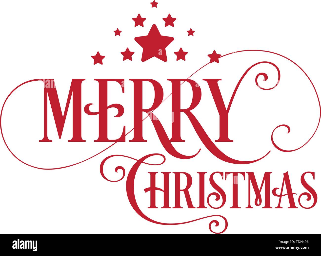 Buon Natale unica tipografia Handdrawn colore rosso con stelle. Grande elemento di design per esempio schede di saluti, Invito, biglietto di auguri. Illustrazione Vettoriale