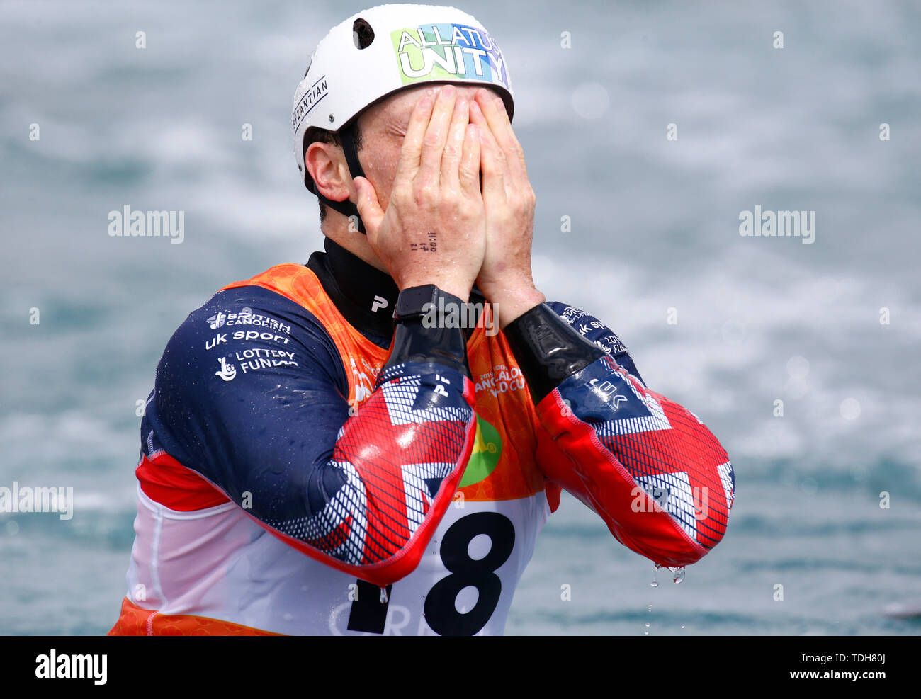 Londra, Regno Unito. 01 feb 2018. Londra, Inghilterra giugno 16 competere nel durante 2019 ICF canoa slalom della Coppa del Mondo di 1 Semi Finale uomini Kayak K1 a Lee Valley White Water Centre di Londra il 16 giugno 2019 il credito: Azione Foto Sport/Alamy Live News Foto Stock