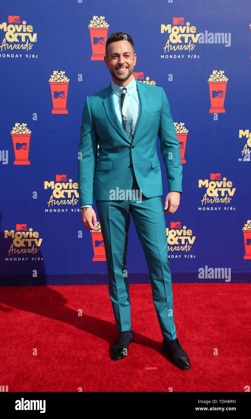 SANTA MONICA, CA - Giugno15: Zachary Levi, al 2019 MTV Movie & TV Awards sponsorizzato da M&M's, MTN rugiada, Taco Bell® e verità a Barker Hangar di Santa Monica, in California, il 15 giugno 2019. Credito: Faye Sadou/MediaPunch Foto Stock