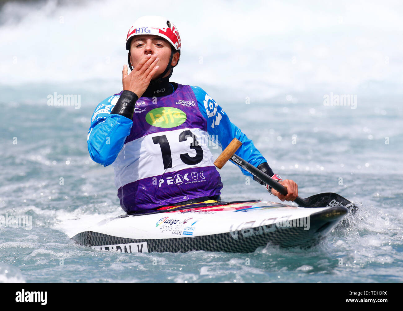 Londra, Regno Unito. 16 Giugno, 2019. competere nel femminile C1 durante la finale 2019 ICF canoa slalom della Coppa del Mondo di 1 Semi Finale uomini Kayak K1 a Lee Valley White Water Centre di Londra il 16 giugno 2019 il credito: Azione Foto Sport/Alamy Live News Foto Stock