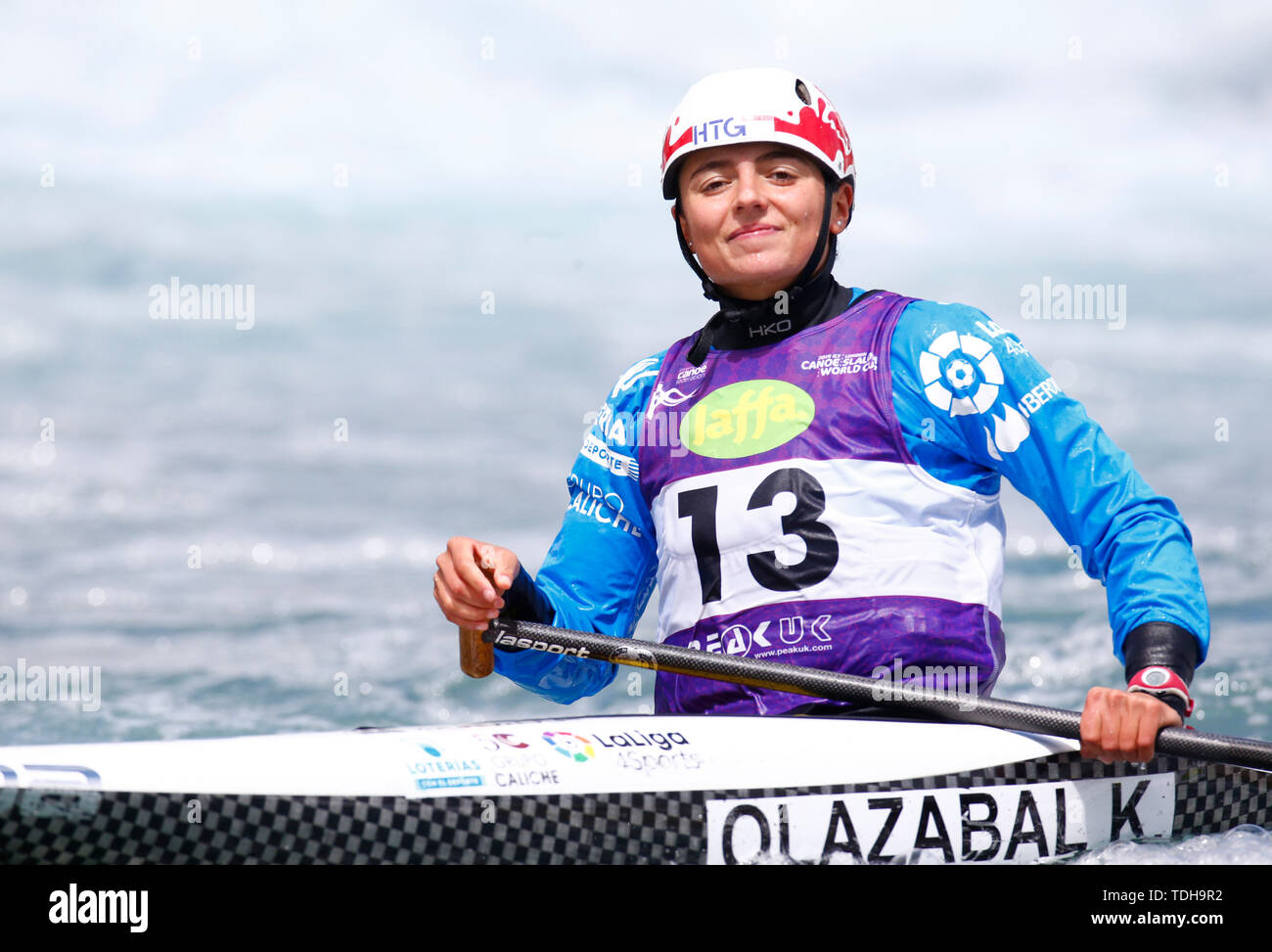 Londra, Regno Unito. 16 Giugno, 2019. Klara Olazabal (ESP) competere nel femminile C1 durante la finale 2019 ICF canoa slalom della Coppa del Mondo di 1 Semi Finale uomini Kayak K1 a Lee Valley White Water Centre di Londra il 16 giugno 2019 il credito: Azione Foto Sport/Alamy Live News Foto Stock