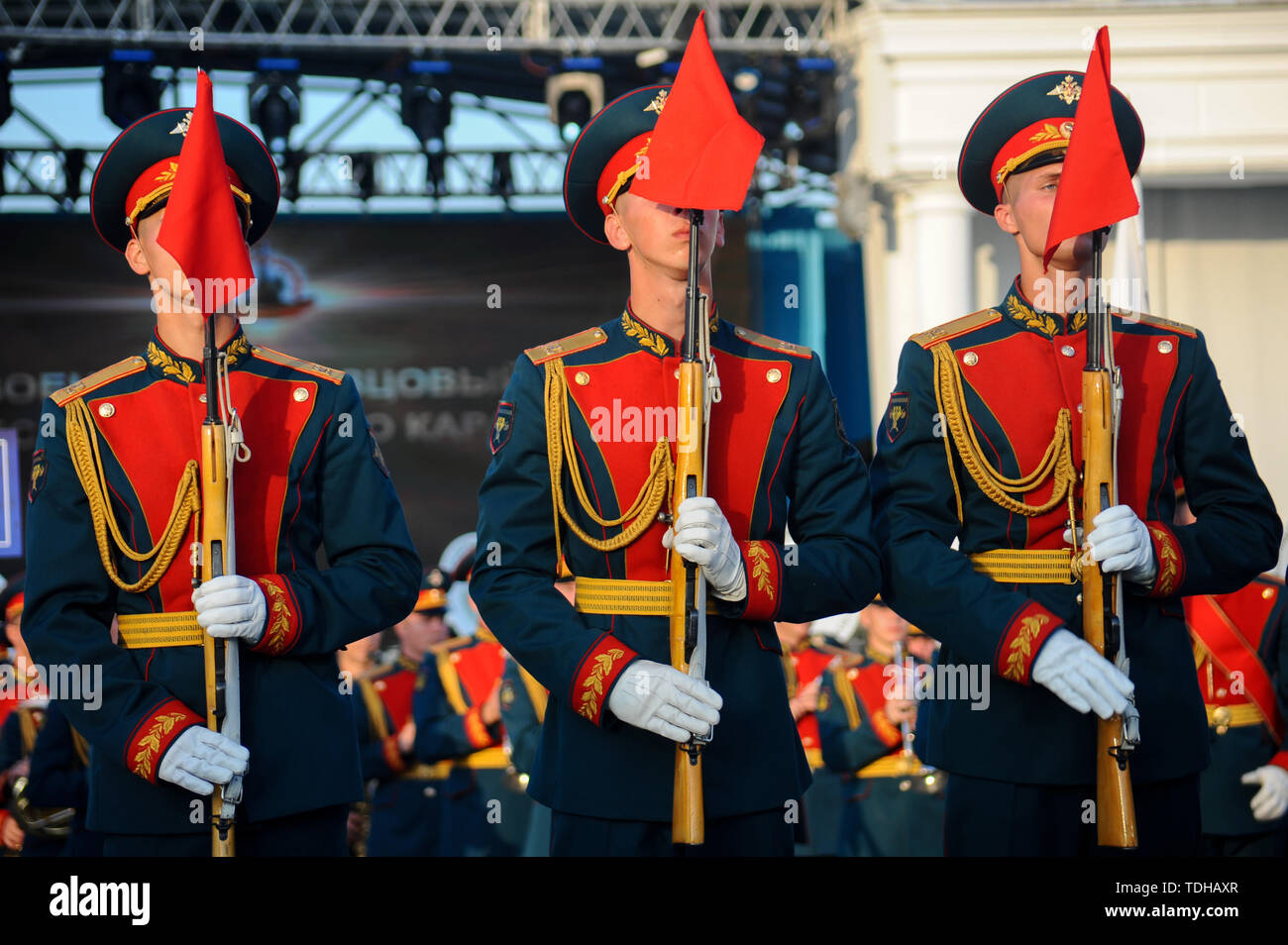 , Tambov Tambov Regione, la Russia. 16 Giugno, 2019. Le prestazioni del modello militare orchestra (guardia d'onore) di Mosca alla VII edizione del festival internazionale delle orchestre di vento chiamato dopo V. I. Agapkin e I. A. Shatrov nel credito di Tambov: Demian Stringer/ZUMA filo/Alamy Live News Foto Stock