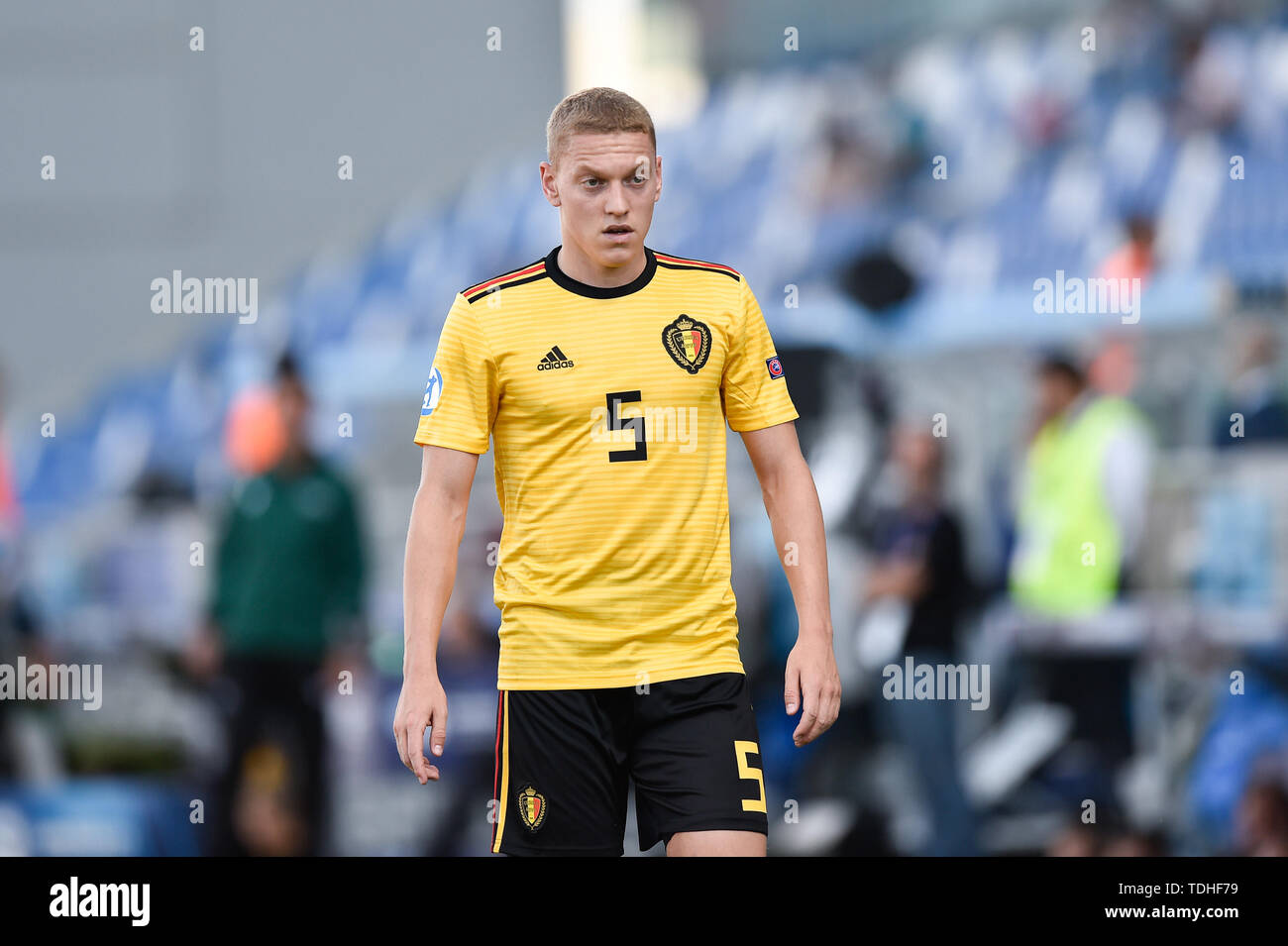 Reggio Emilia, Italia. 16 Giugno, 2019. Casper De Norre del Belgio durante la UEFA Europei Under-21 gara di campionato tra la Polonia U-21 v Belgio U-21 allo Stadio Cittˆ del Tricolore, Reggio Emilia, Italia il 16 giugno 2019. Foto di Giuseppe mafia. Credit: UK Sports Pics Ltd/Alamy Live News Foto Stock