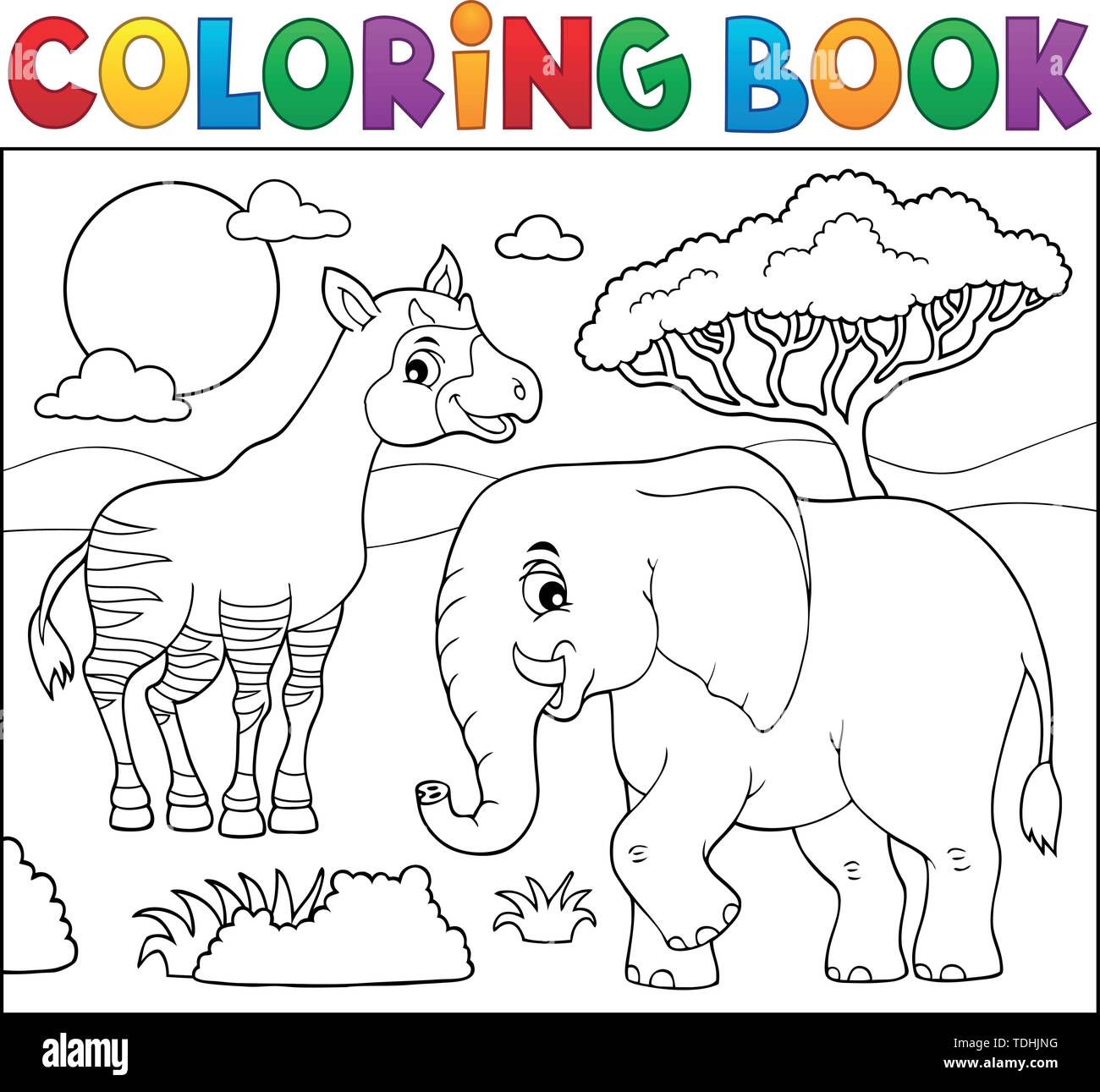 Libro da colorare natura africana tema 7 - eps10 illustrazione vettoriale. Illustrazione Vettoriale