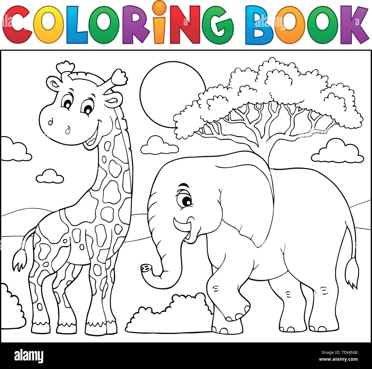 Libro da colorare natura africana argomento 8 - eps10 illustrazione vettoriale. Illustrazione Vettoriale