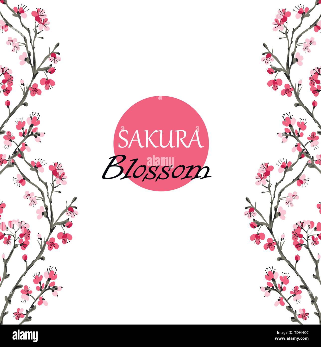 Sakura realistico blossom - ciliegia giapponese albero isolato su sfondo bianco. Illustrazione Vettoriale