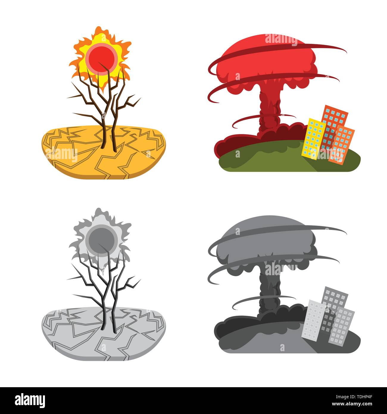 Illustrazione Vettoriale di meteo e simbolo di emergenza. Raccolta di previsioni e crash icona vettore per il magazzino. Illustrazione Vettoriale