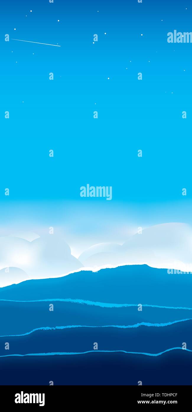 Illustrazione Vettoriale. Alba paesaggio con copia spazio. Montagne, nuvole e cielo. Solo colori globale. CMYK. Colore facile e proporzioni delle modifiche. Illustrazione Vettoriale
