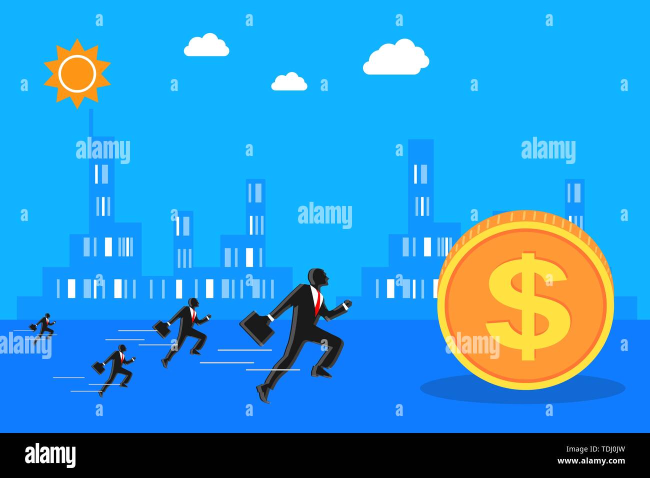 A caccia di soldi, la lotta per il lavoro, denaro, moderna società commerciale di concetti di concorrenza, creative illustrazioni Foto Stock