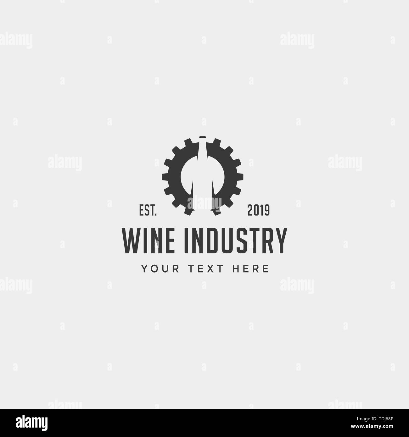 Vino logo marcia alcool design factory icona vettore Illustrazione Vettoriale