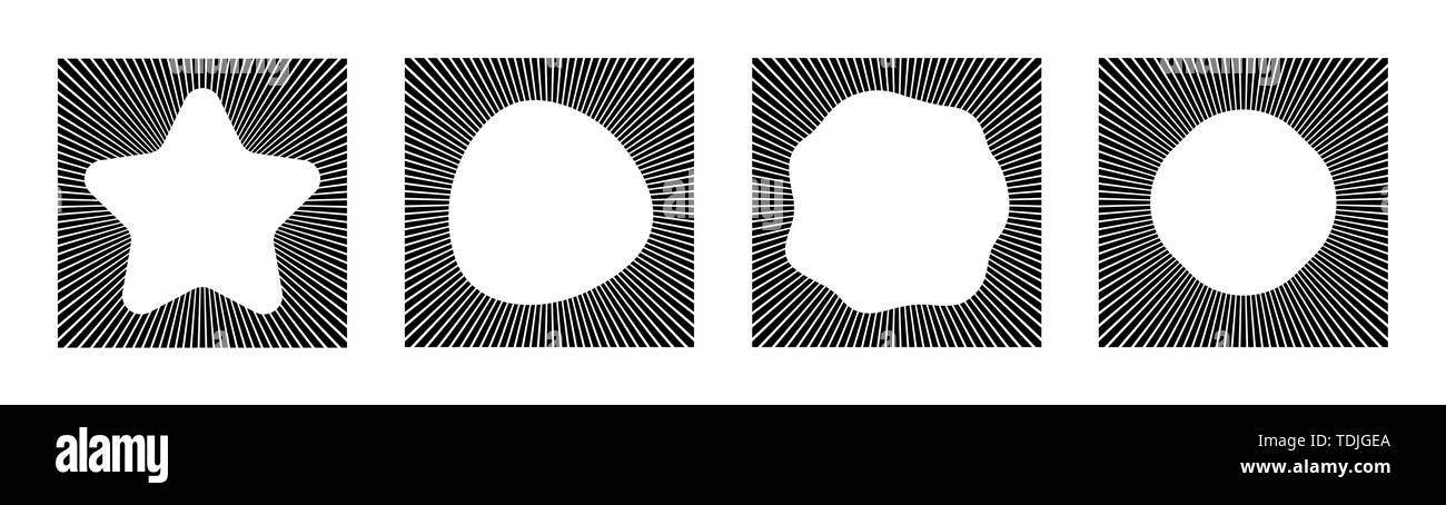 Set di quadri astratti, bordi neri realizzati in linea retta, isolato su sfondo bianco. Geometriche forme a strisce. Vettore illustrazione monocromatica. Illustrazione Vettoriale
