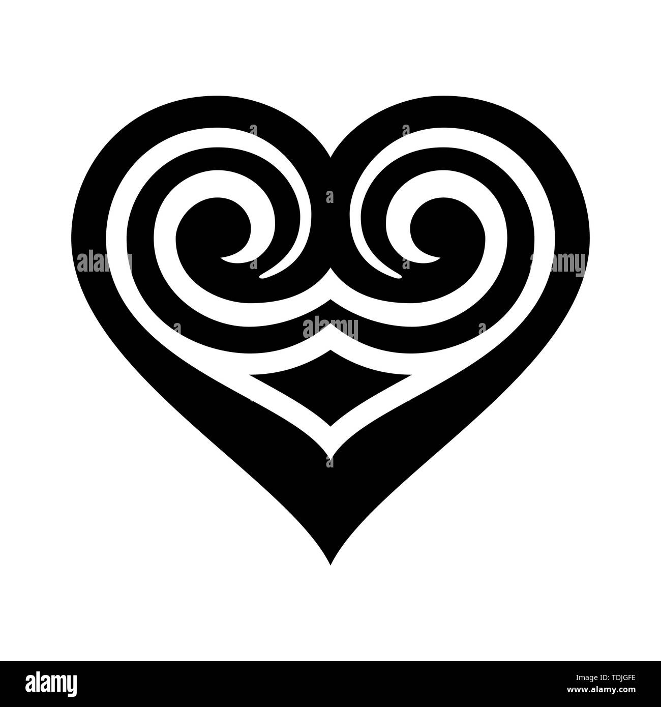 Icona cuore isolato su sfondo bianco. Segno di design. Simbolo legato, join, amore, passione e matrimonio. Modello per t-shirt, abbigliamento, scheda, poster. Illustrazione Vettoriale