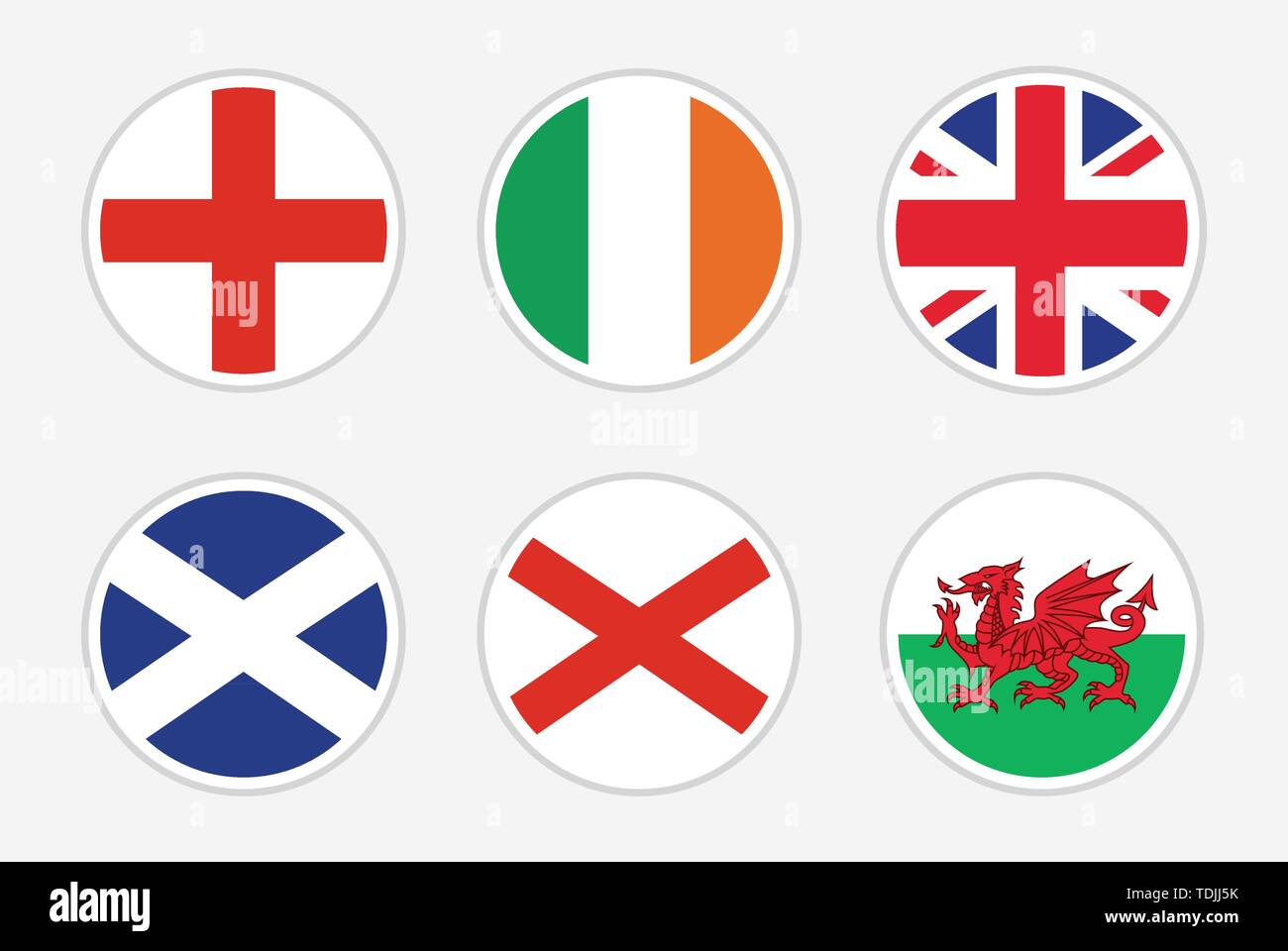 Bandiere nazionali del Regno Unito, vettore impostato su sfondo bianco Illustrazione Vettoriale