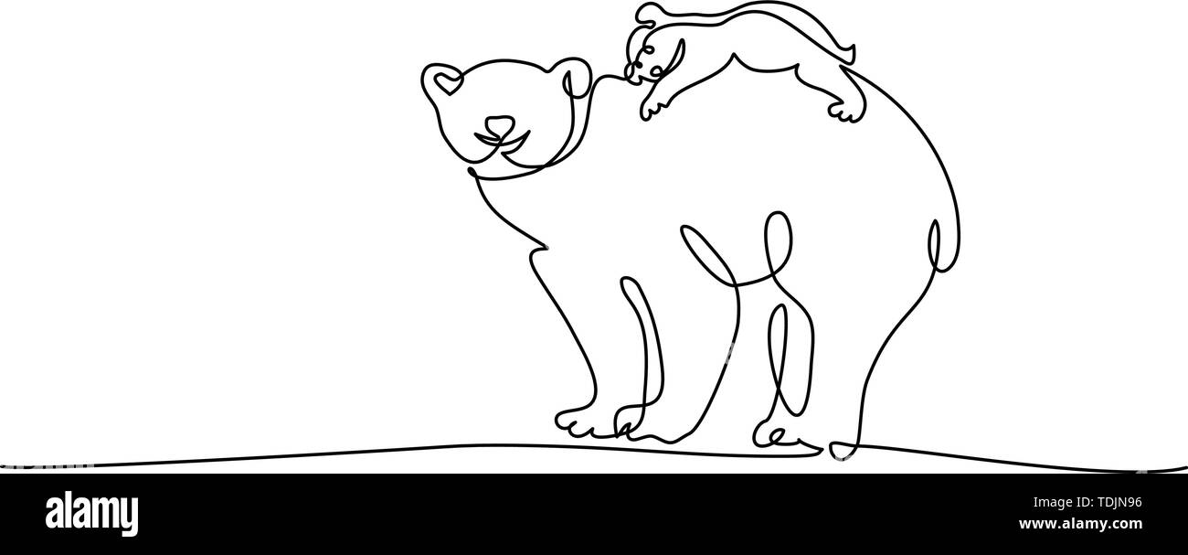 Continuo di un disegno della linea. Orso polare con baby cub. Illustrazione Vettoriale Illustrazione Vettoriale