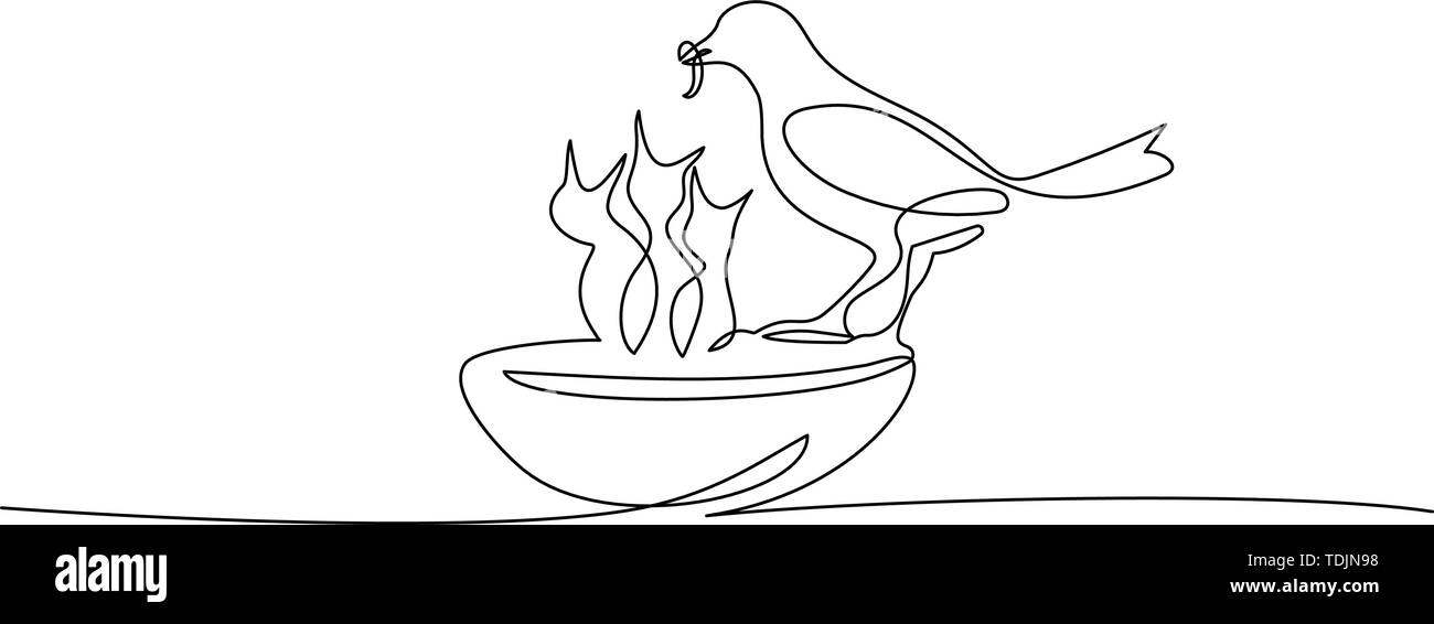 Continuo di una linea disegno. bird alimenta i pulcini di Silhouette. Illustrazione Vettoriale Illustrazione Vettoriale