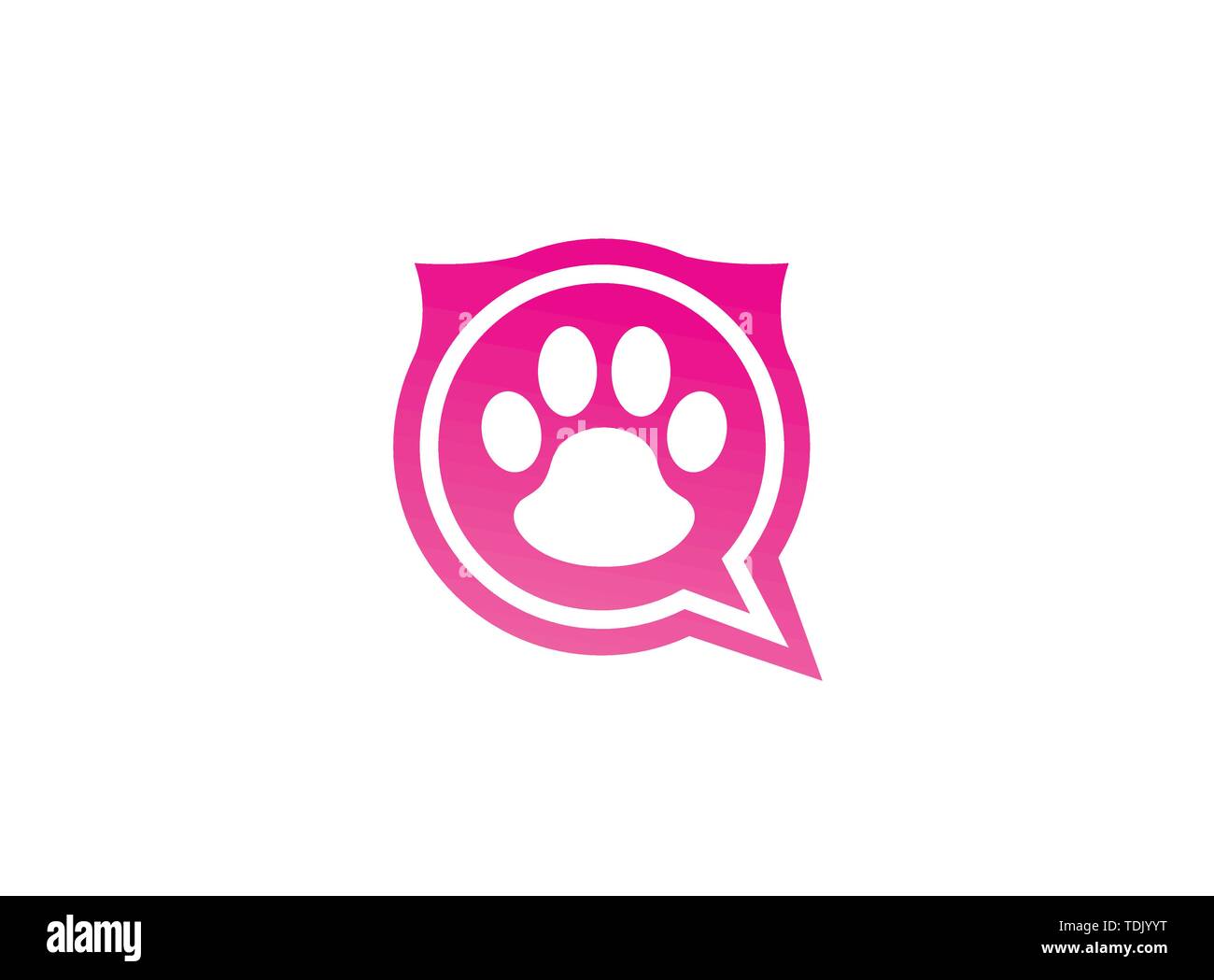 Paw all'interno di una chat icona e simbolo di impronta logo design illustrazione in forma Illustrazione Vettoriale