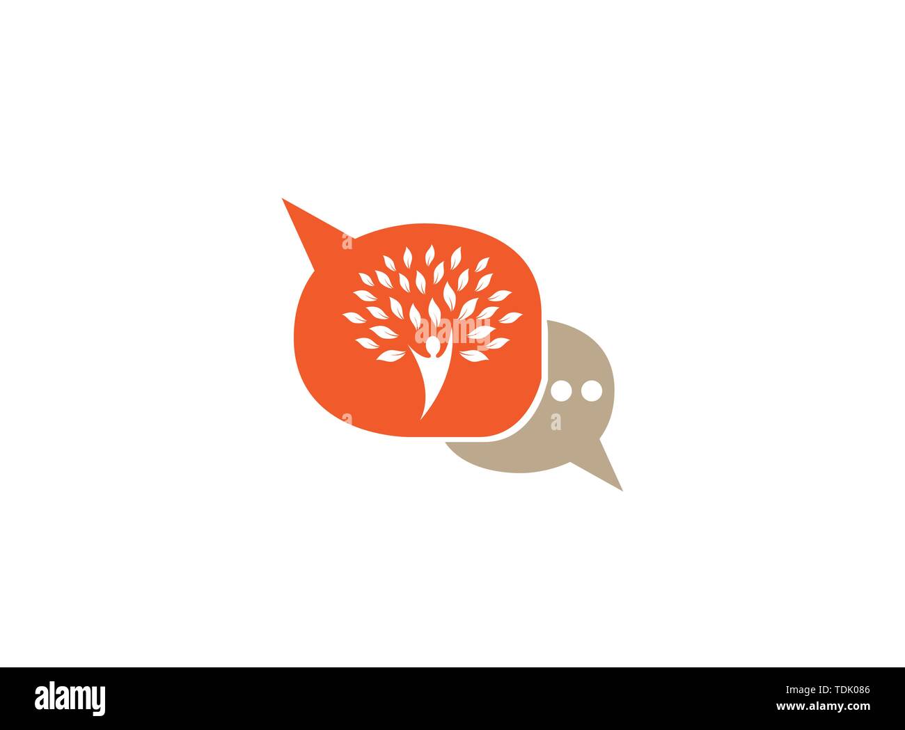 Tronco di albero con testa e foglie verdi logo design illustrazione nell'icona chat Illustrazione Vettoriale