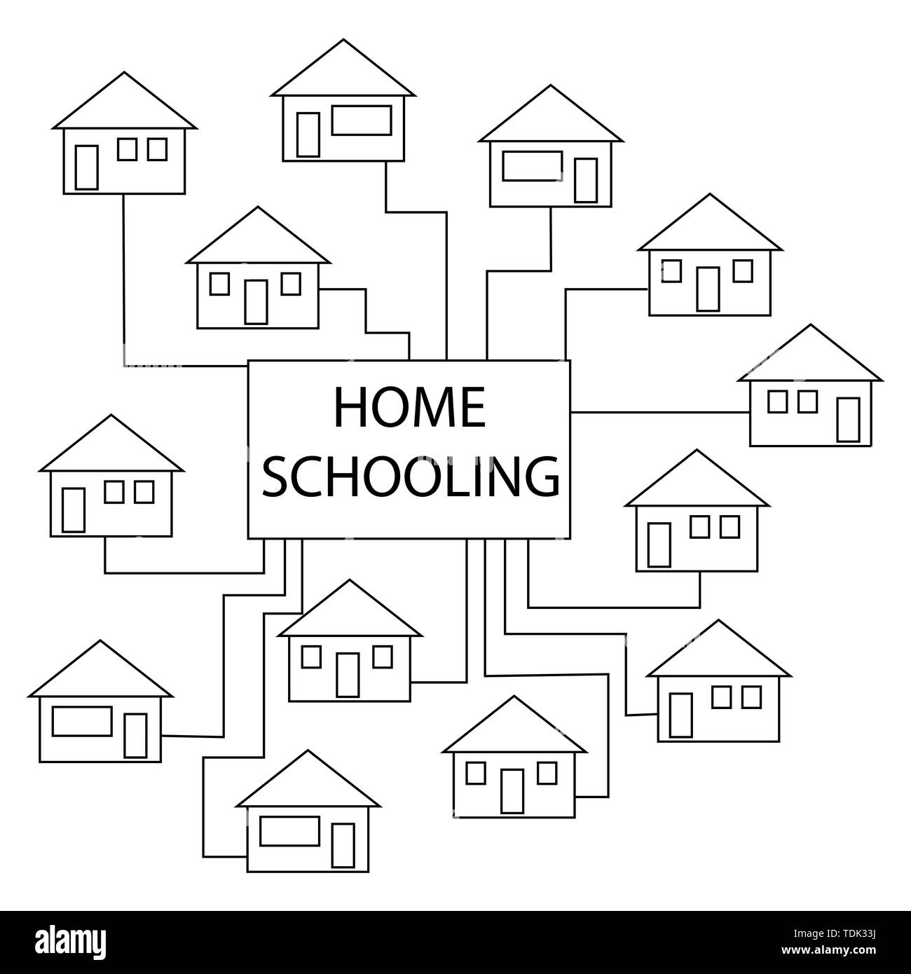 Homeschooling Home Scuola Educazione Stick figura il pittogramma icone Illustrazione Vettoriale