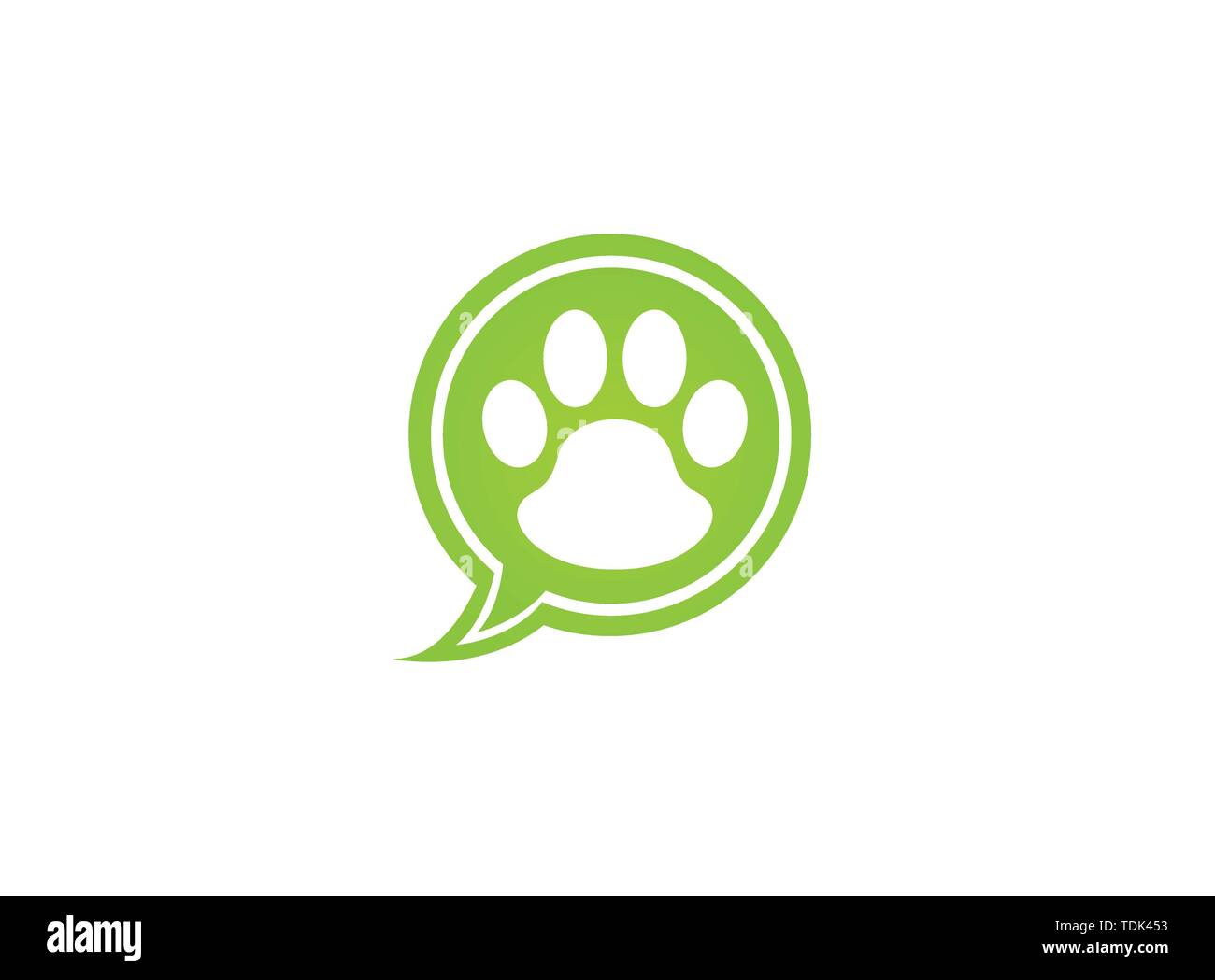 Paw all'interno di una chat icona e simbolo di impronta logo design illustrazione in forma Illustrazione Vettoriale