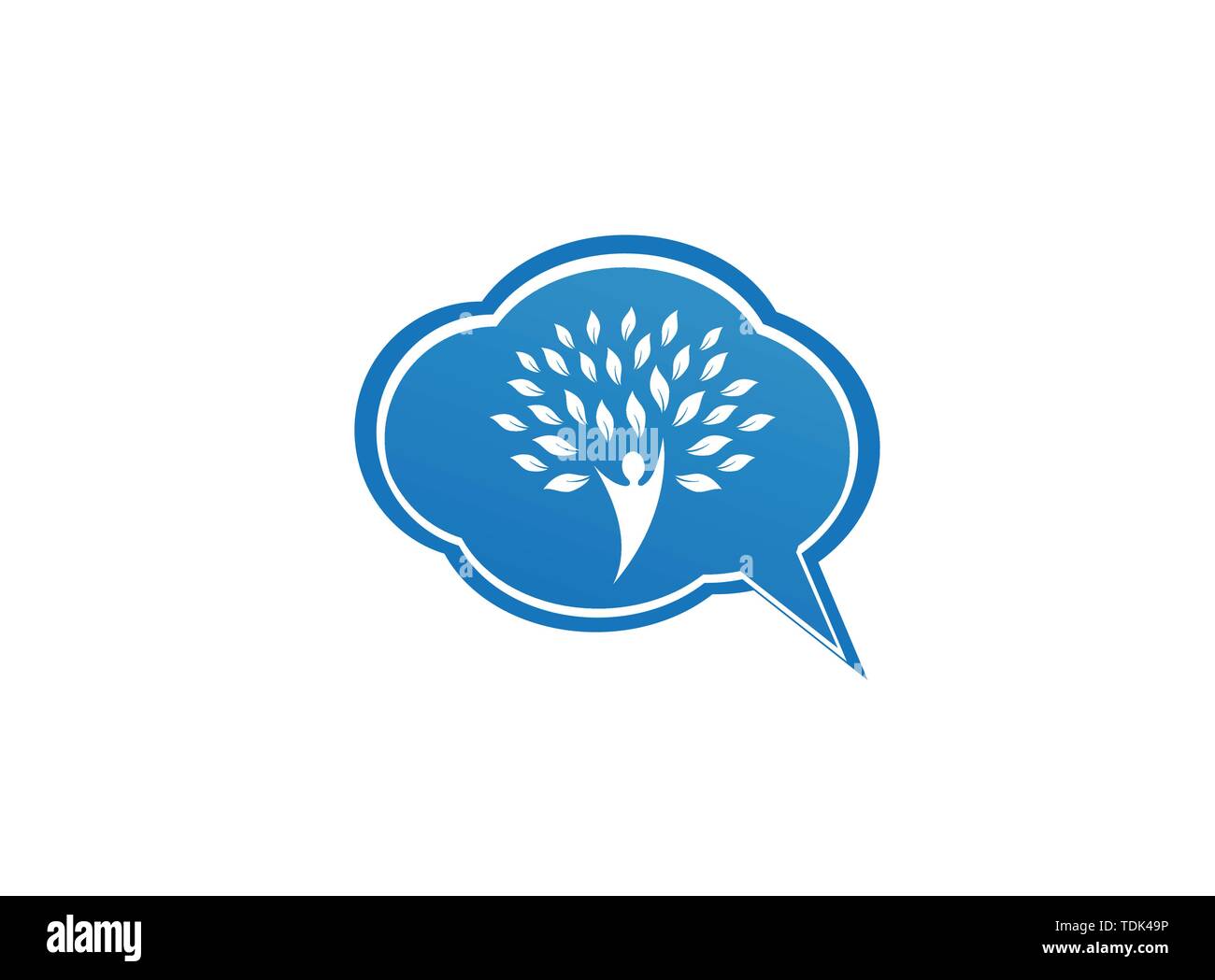 Tronco di albero con testa e foglie verdi logo design illustrazione nell'icona chat Illustrazione Vettoriale