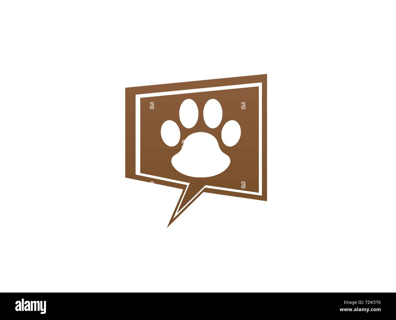 Paw all'interno di una chat icona e simbolo di impronta logo design illustrazione in forma Illustrazione Vettoriale