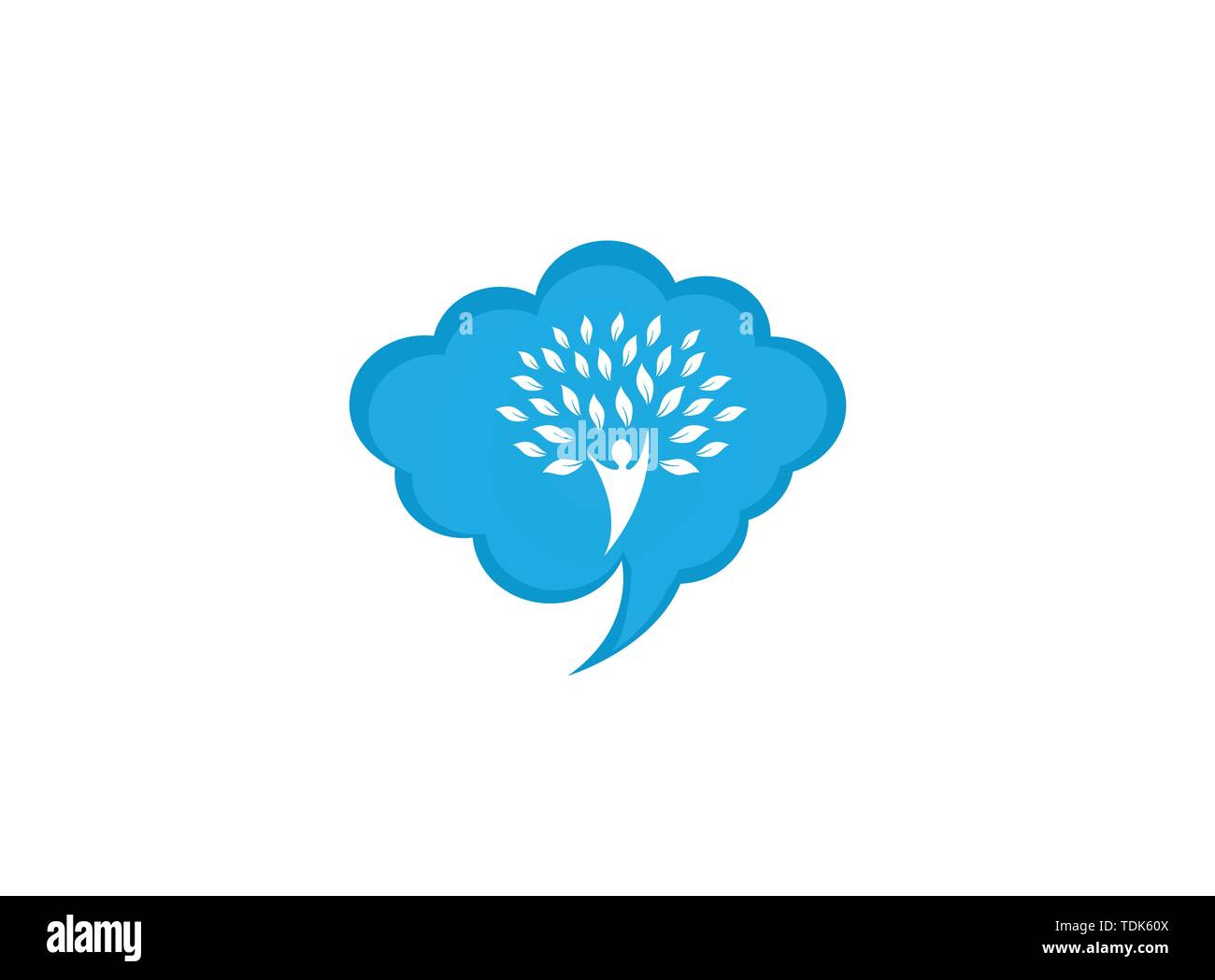 Tronco di albero con testa e foglie verdi logo design illustrazione nell'icona chat Illustrazione Vettoriale