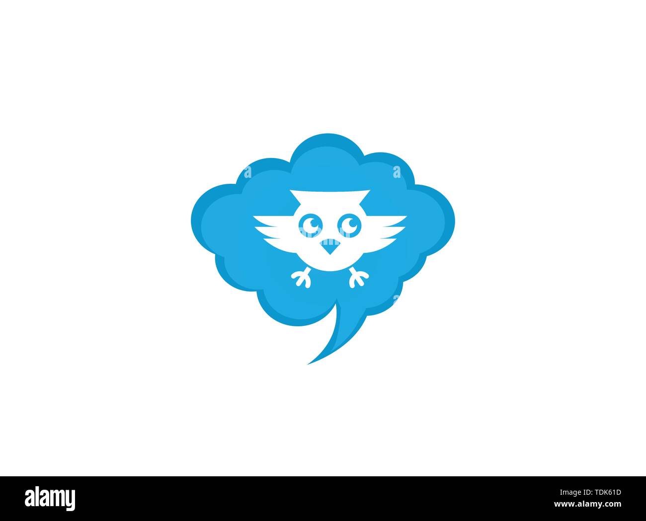 Owl aprire gli occhi e volare in un'icona chat per logo design illustrazione Illustrazione Vettoriale