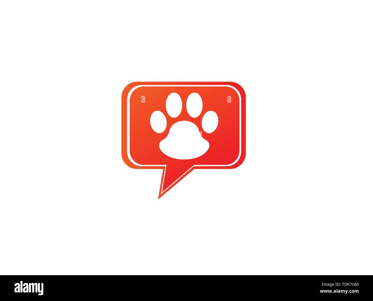 Paw all'interno di una chat icona e simbolo di impronta logo design illustrazione in forma Illustrazione Vettoriale