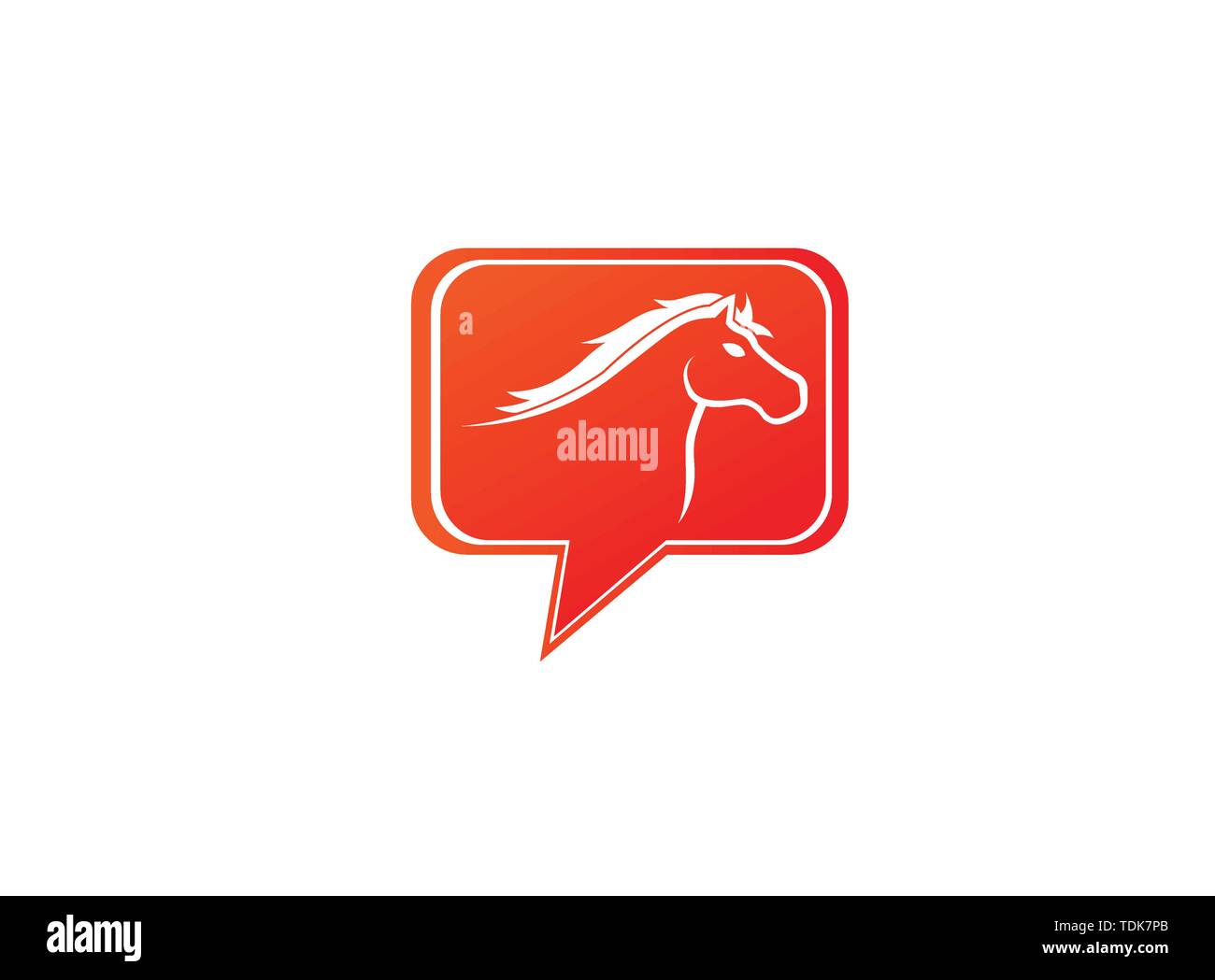 Testa di cavallo simbolo nell'icona chat per logo design illustrazione Illustrazione Vettoriale