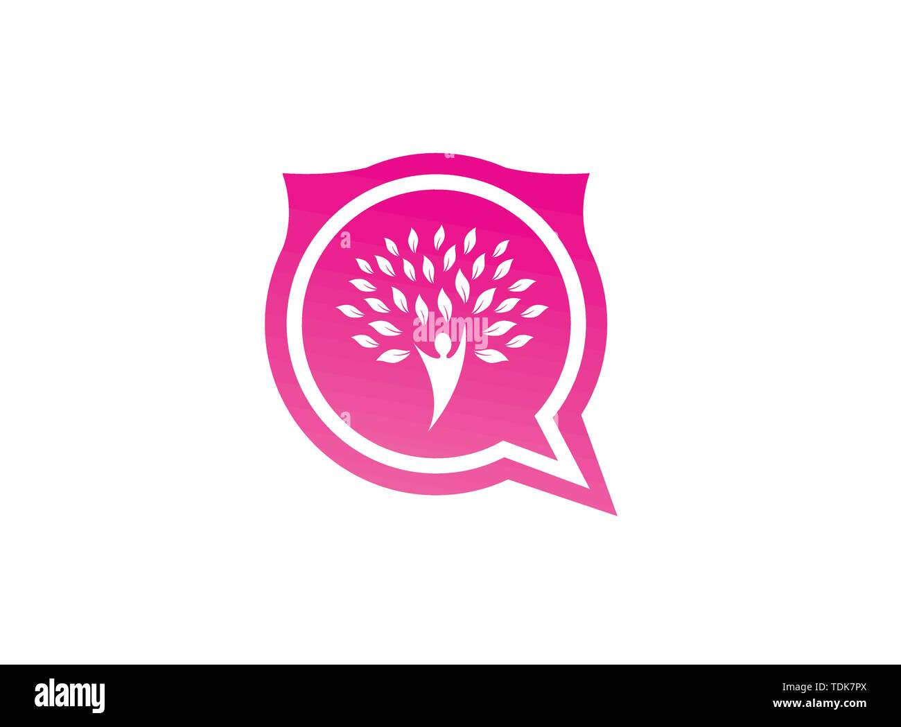 Tronco di albero con testa e foglie verdi logo design illustrazione nell'icona chat Illustrazione Vettoriale