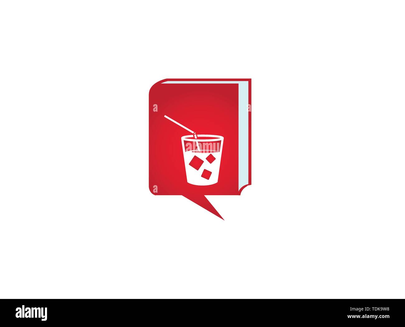Bicchiere di succo di frutta con quadrato di cubetti di ghiaccio e paglia logo design illustrazione, cocktail ghiacciato in icona chat Illustrazione Vettoriale