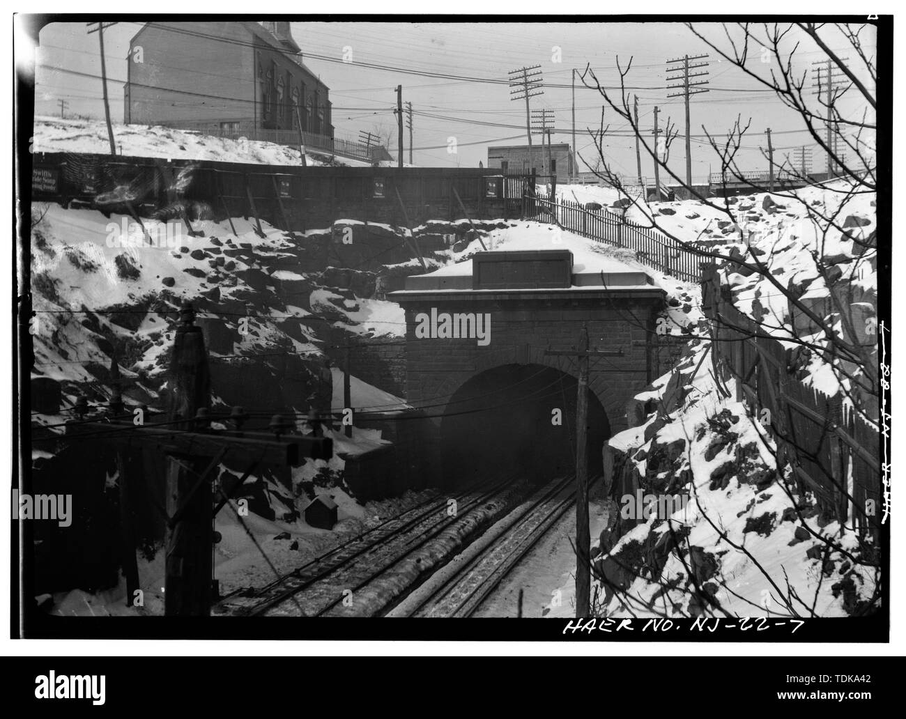 Vecchia Bergen Tunnel, east end, presi a febbraio 10, 1906 - Ferrovia Erie, Bergen Hill Open Cut, palizzata Avenue a Tonnele Avenue, Città di Jersey, Hudson County, NJ Foto Stock