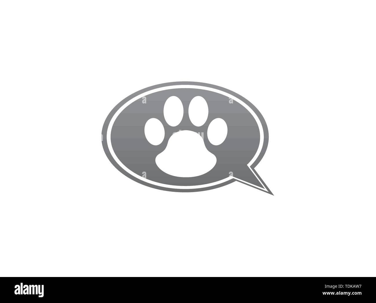 Paw all'interno di un'icona di chat e logo con il simbolo dell'impronta illustrazione nella forma Illustrazione Vettoriale