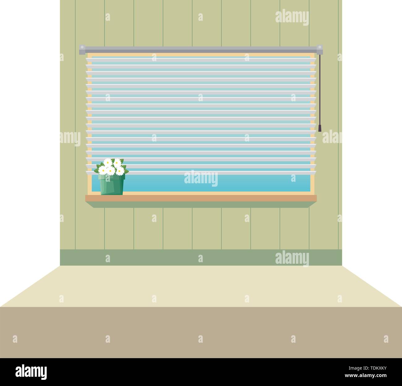 Finestra con tenda con pianta di casa scena interna Illustrazione Vettoriale