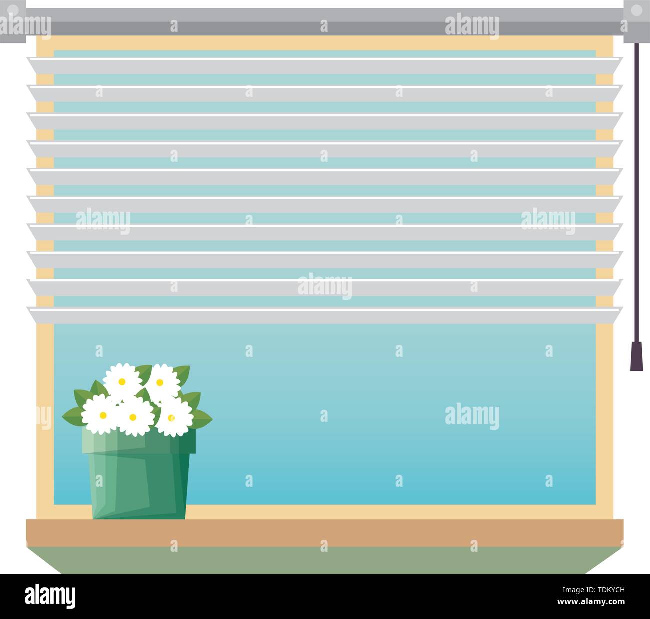 Finestra con tenda con pianta di casa scena interna Illustrazione Vettoriale